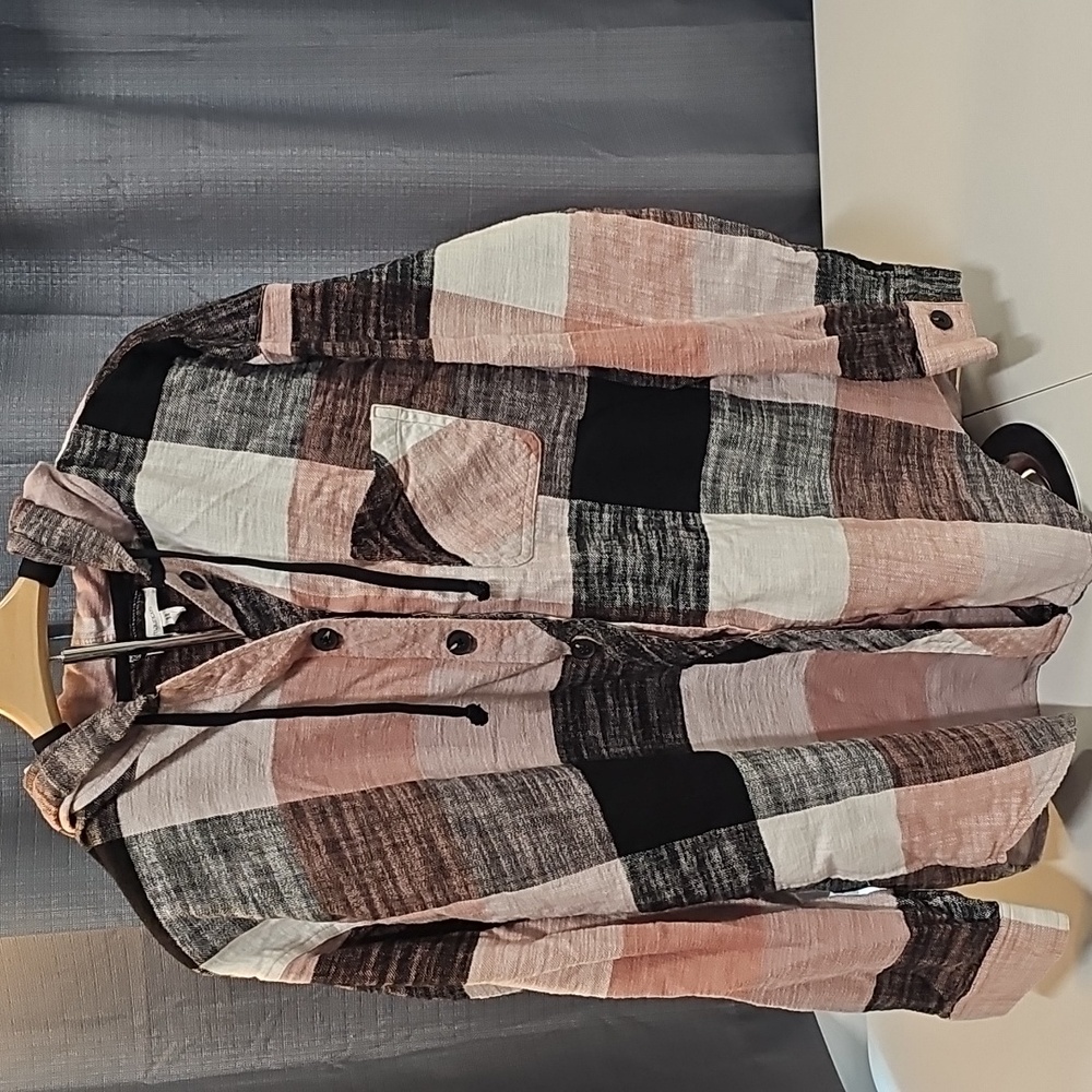Maurices Pink and Black Hooded Flannel, Large